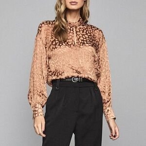 REISS Leopard Print Rose Gold Blouse